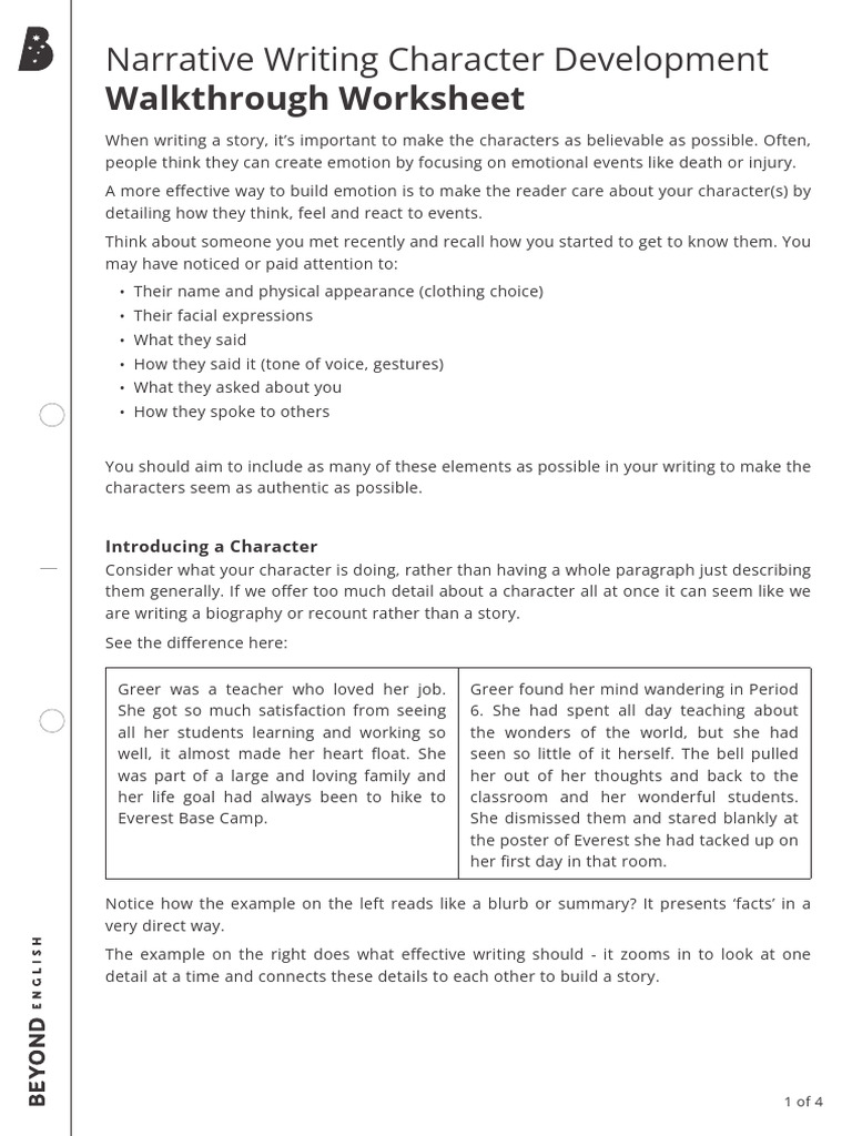 Characterisation Worksheet PDF Emotions Decision Making