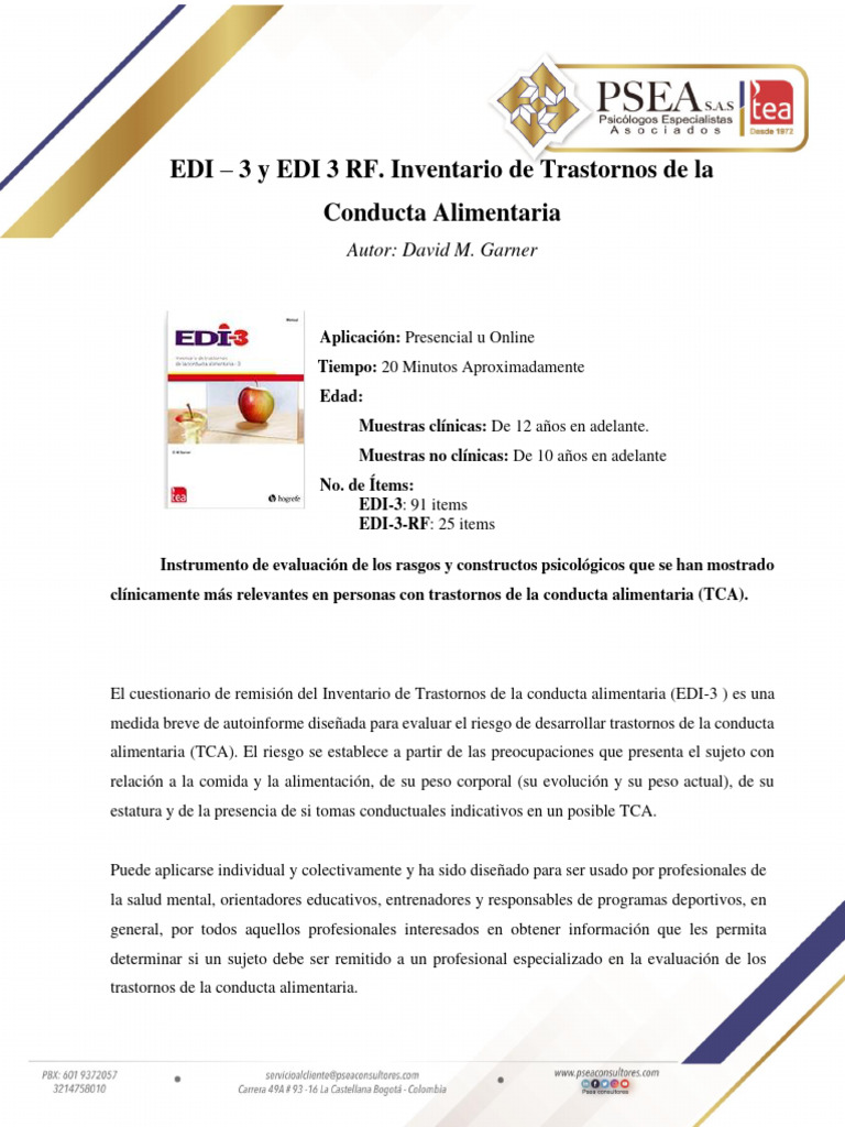 EDI-3: Evaluación de Trastornos Alimentarios | PDF | Desorden ...