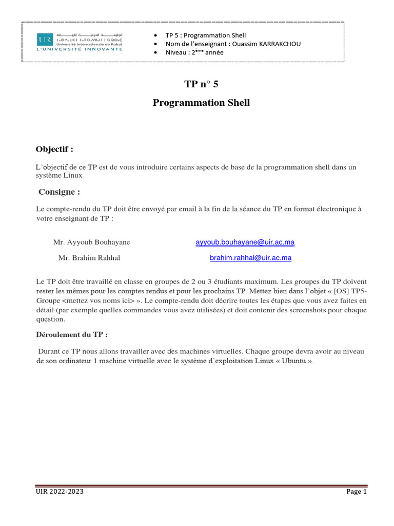 TP 5 : Introduction à la Programmation Shell | PDF | Système d ...