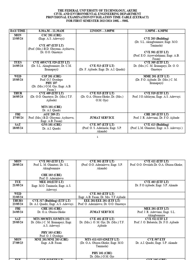 2023/2024 Exam Timetable for Engineering | PDF | Foreign Language ...