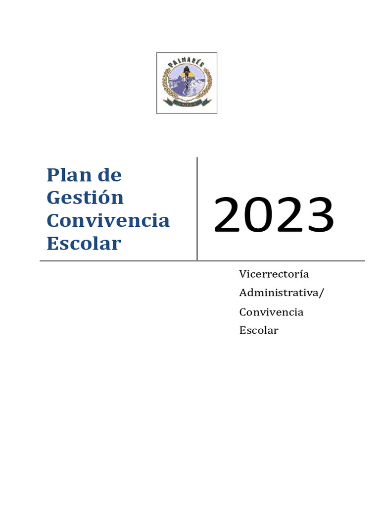 5 Plan de Gestion de Convivencia Escolar 2023 Palmares | PDF ...
