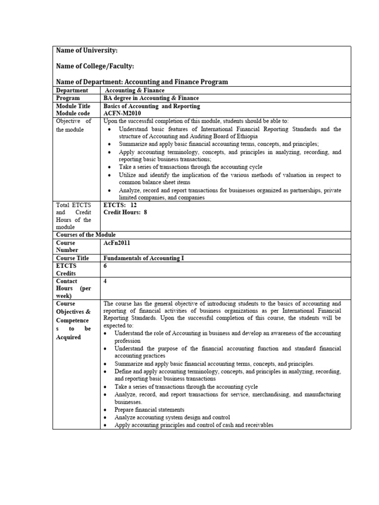 Course Out Line For Exit Exam Courses | PDF | Financial Accounting ...