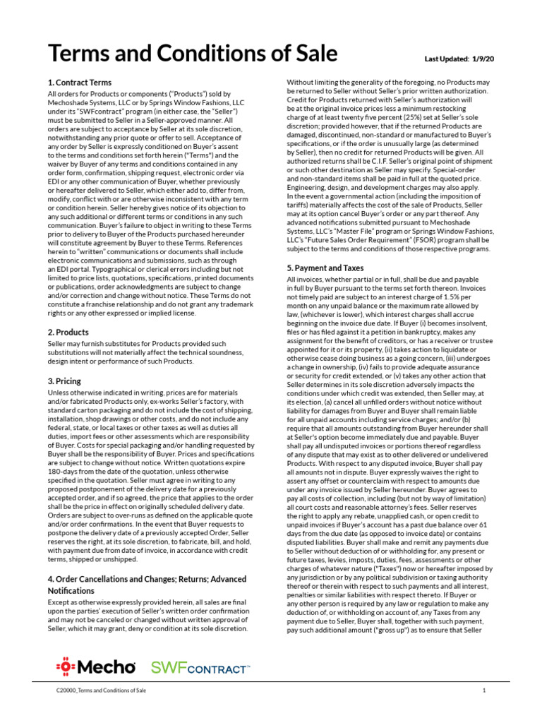 Terms and Conditions of Sale Overview | PDF | Indemnity | Legal Liability