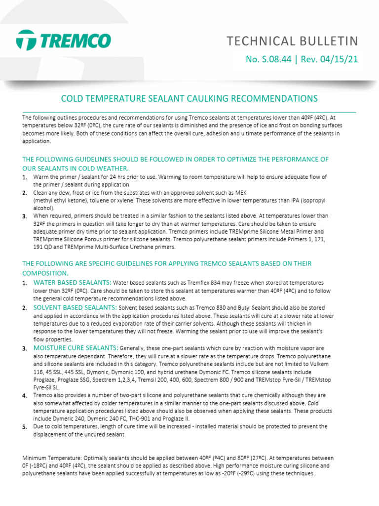 Technical Bulletin 2021 Cold Temperature Sealant Caulking