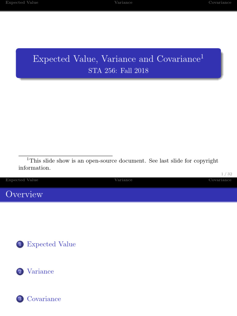 Expected value pdf variance covariance