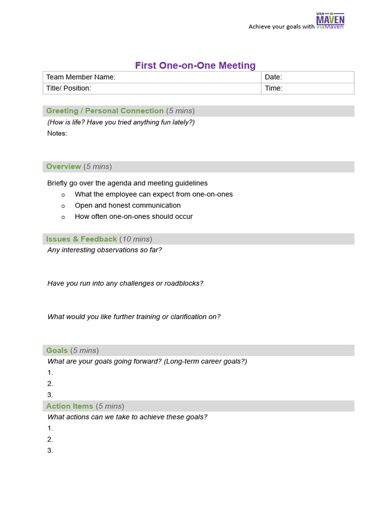 one to one meeting template 28 PDF
