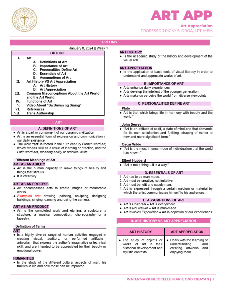 1PrelimsArt App Transes PDF The Arts