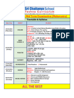 Cbse Class X Pre Mid Term Examination Final Syllabus Time Table (MH)