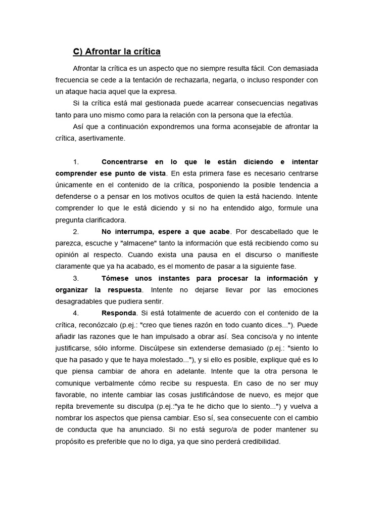 Afrontar Criticas | PDF | Relaciones personales, crianza y desarrollo ...