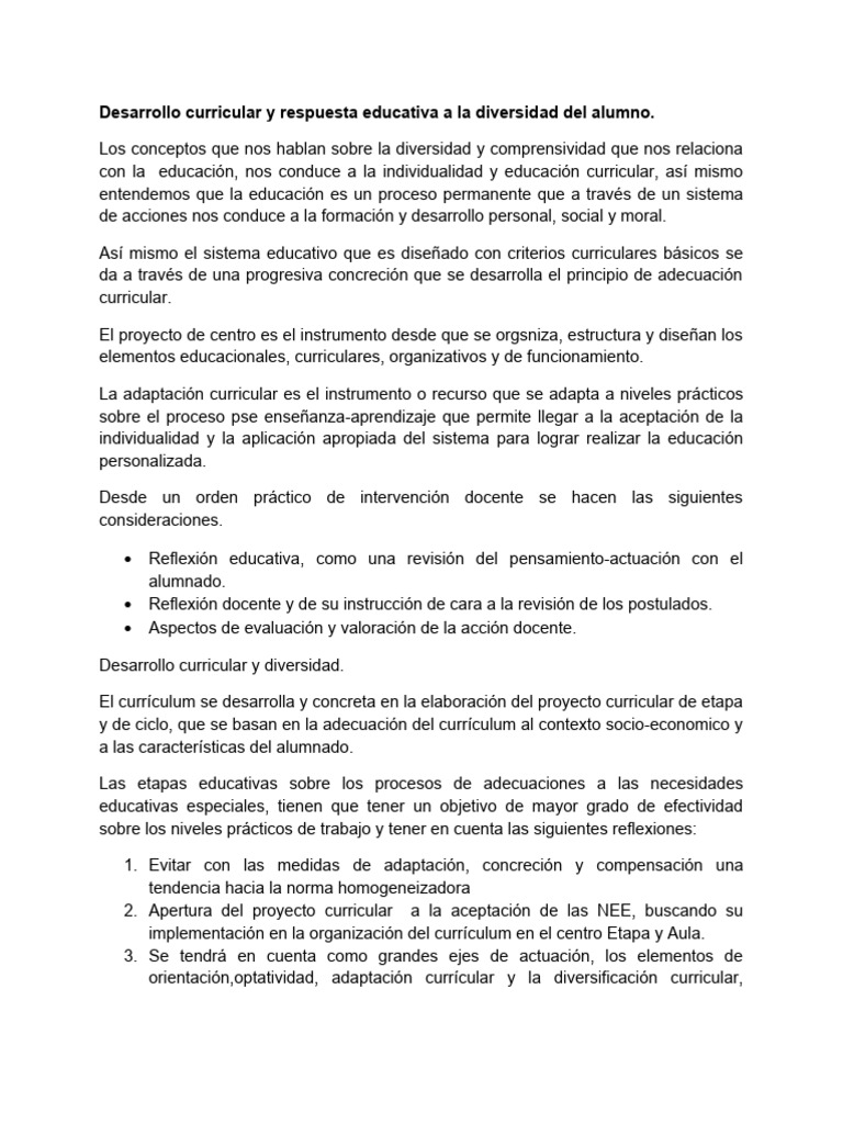 Desarrollo Curricular y Diversidad Educativa | PDF | Plan de estudios ...