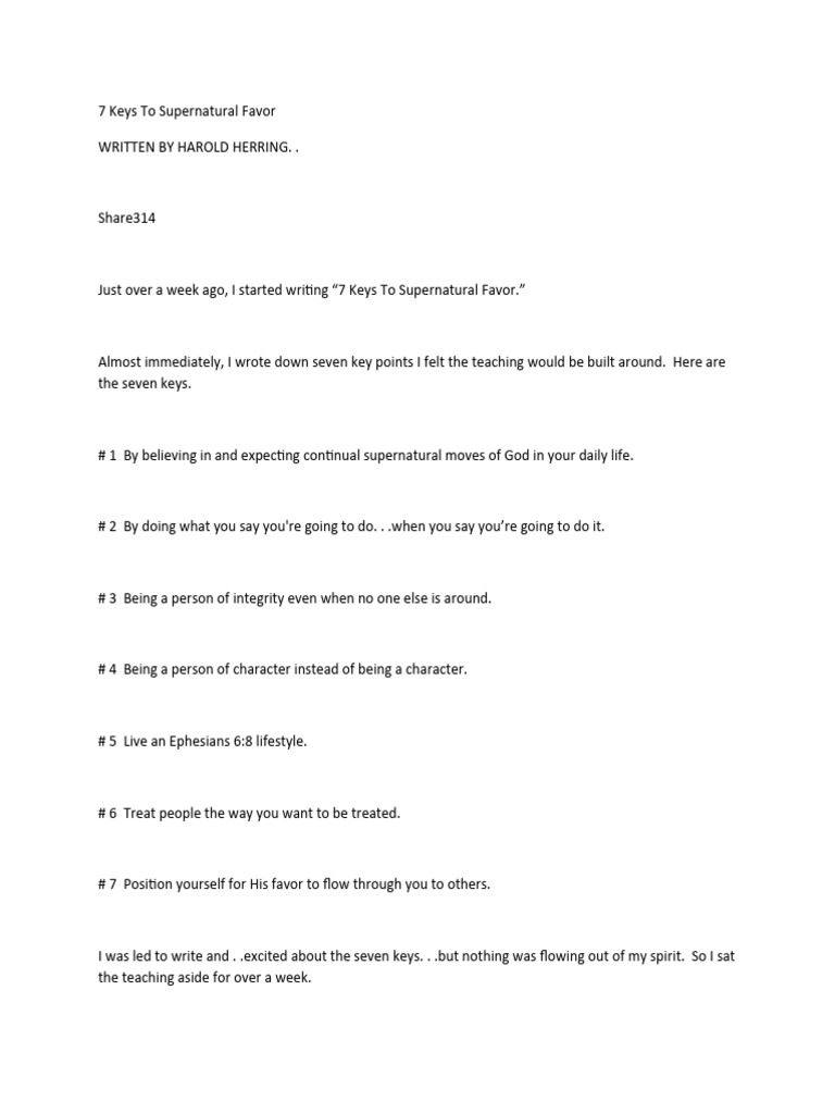 7 Keys To Supernatural Favor Pdf Wisdom Mary Mother Of Jesus