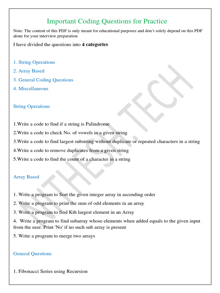 important-coding-questions-for-practice-pdf