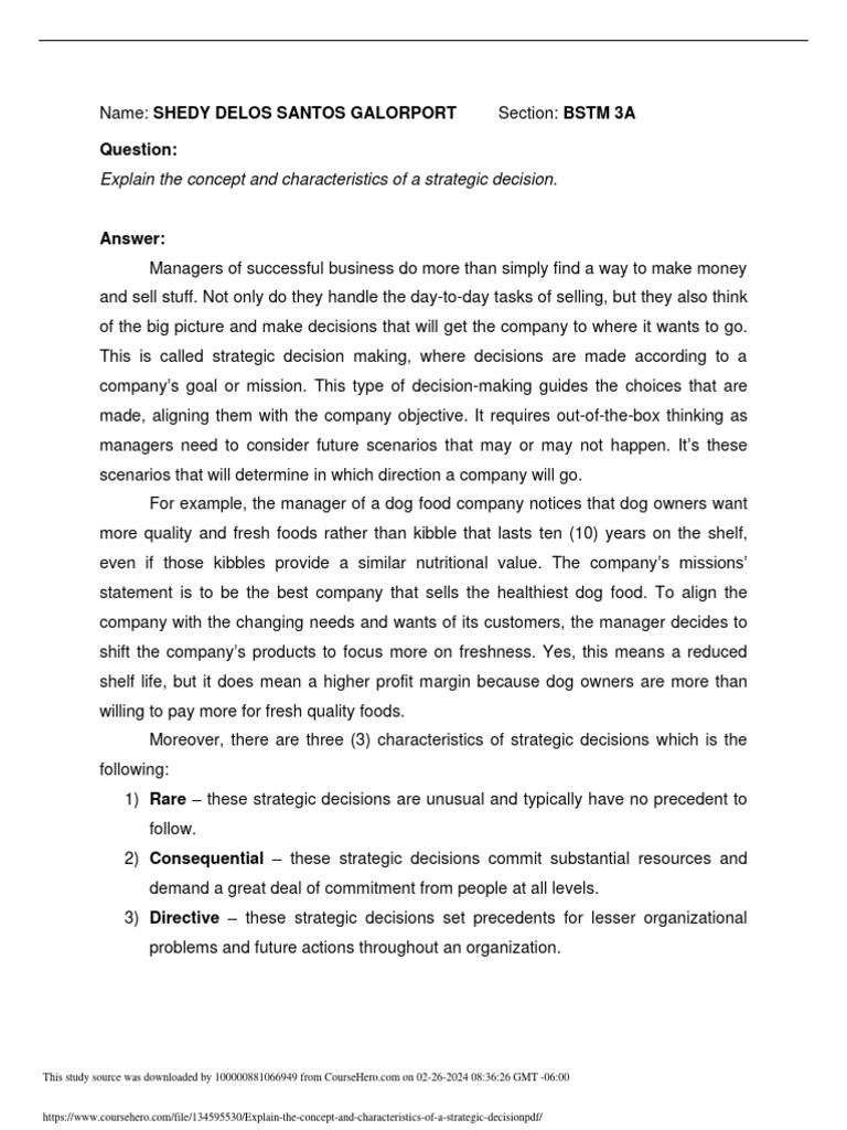 Explain The Concept and Characteristics of A Strategic Decision PDF