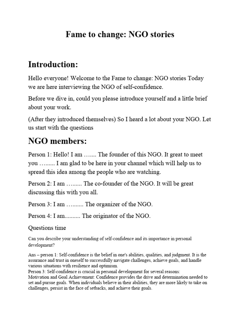 Fame To Change NGO Stories | PDF | Cognitive Science | Behavior ...