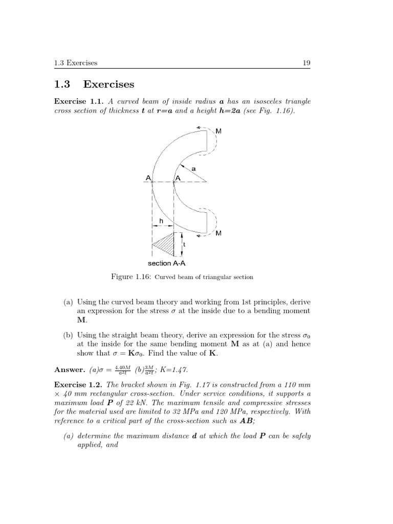 Curved Beam Stress Analysis Exercises | PDF | Bending | Stress (Mechanics)