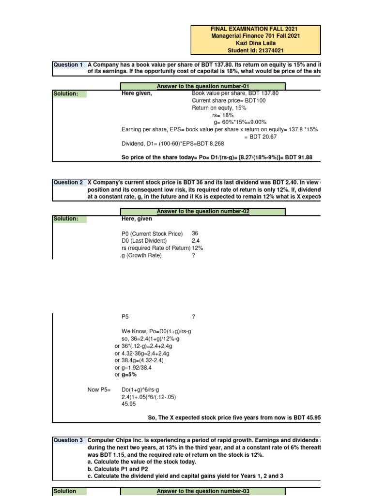 FIN 701 - Final Examination Fall 2021 - Kazi Dina Laila - 21374021 ...