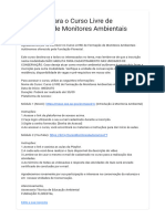 Inscrição para o Curso Livre de Formação de Monitores Ambientais