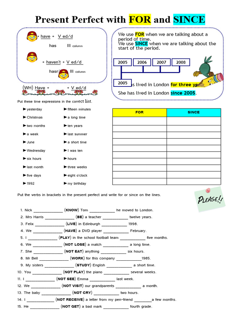 present perfect with for and since | PDF | Linguistics