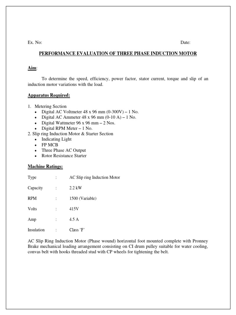 Load Testing of Slip Ring Induction Motor | PDF | Electric Motor ...