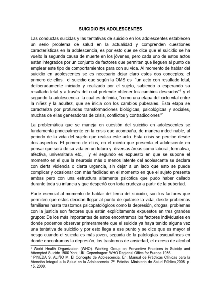 Suicidio en Adolescentes | PDF | Suicidio | Adolescencia