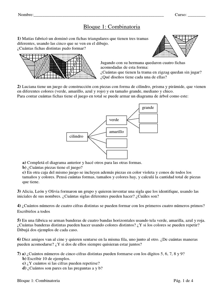 Ejercicios de Combinatoria para Primaria | PDF | Combinatoria | Matemáticas