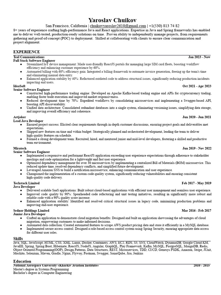 CV - Yaroslav - Chuikov Senior Software Engineer | PDF | Cloud