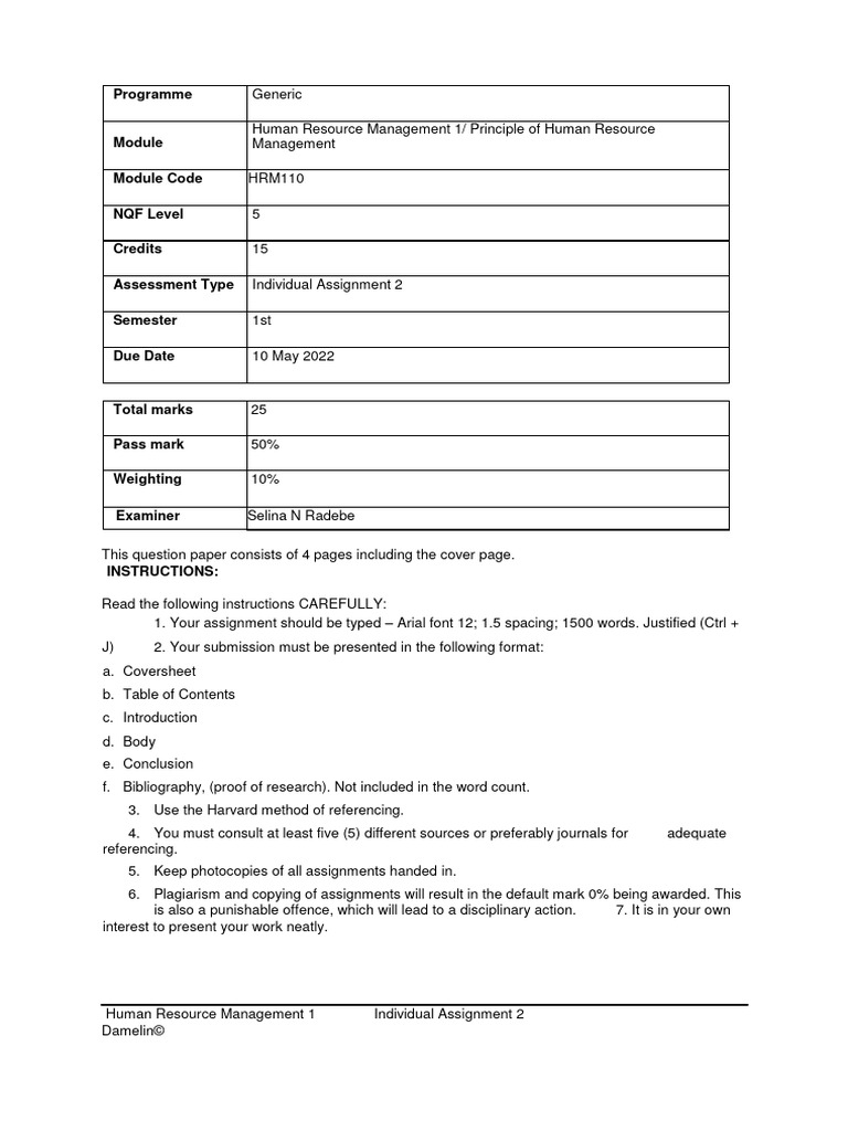 HRM 1 Assignment 2 | PDF | Performance Appraisal | Business