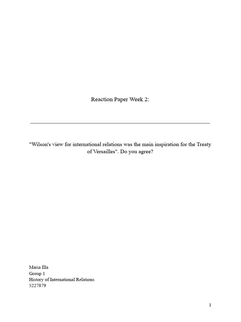 Reaction Paper Week 2 | PDF | Treaty Of Versailles | World War I ...
