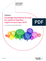 Syllabus: Cambridge International AS Level For Centres in Mauritius English General Paper 8019