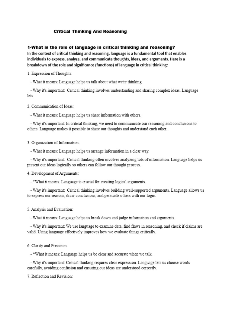 Language's Role in Critical Thinking | PDF | Argument | Inductive Reasoning