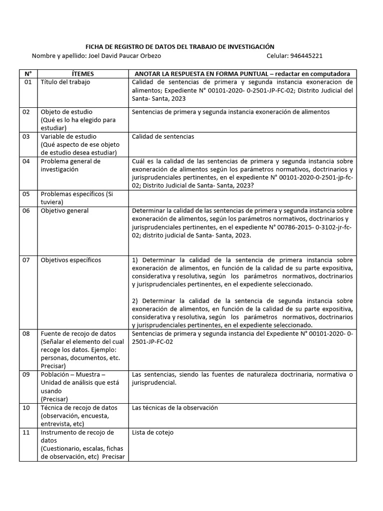 Ficha de Registro de Datos de Investigación | PDF | Cuestionario ...