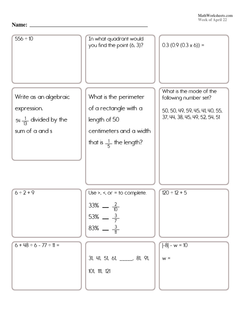 Math Worksheets for April 22 Week | PDF
