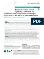 Predictors of Intention To Receive Cervical Cancer Screening Among Commercial Sex Workers in Gondar City, Northwest Ethiopia. Application of The Theory of Planned Behavior