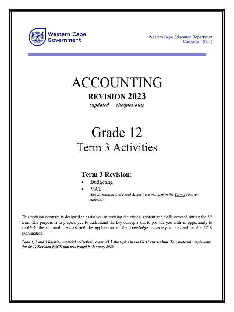 Grade 12 Accounting Term 3 Revision | PDF | Debits And Credits | Value ...