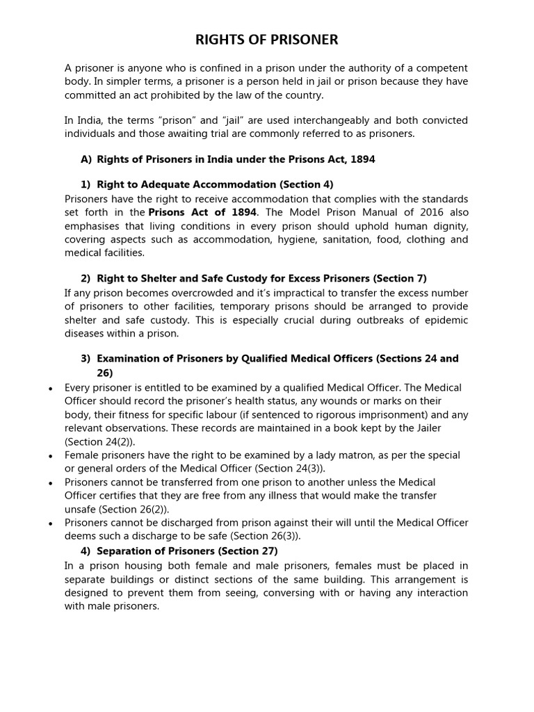 Rights of Prisoners | PDF | Bail | Prison