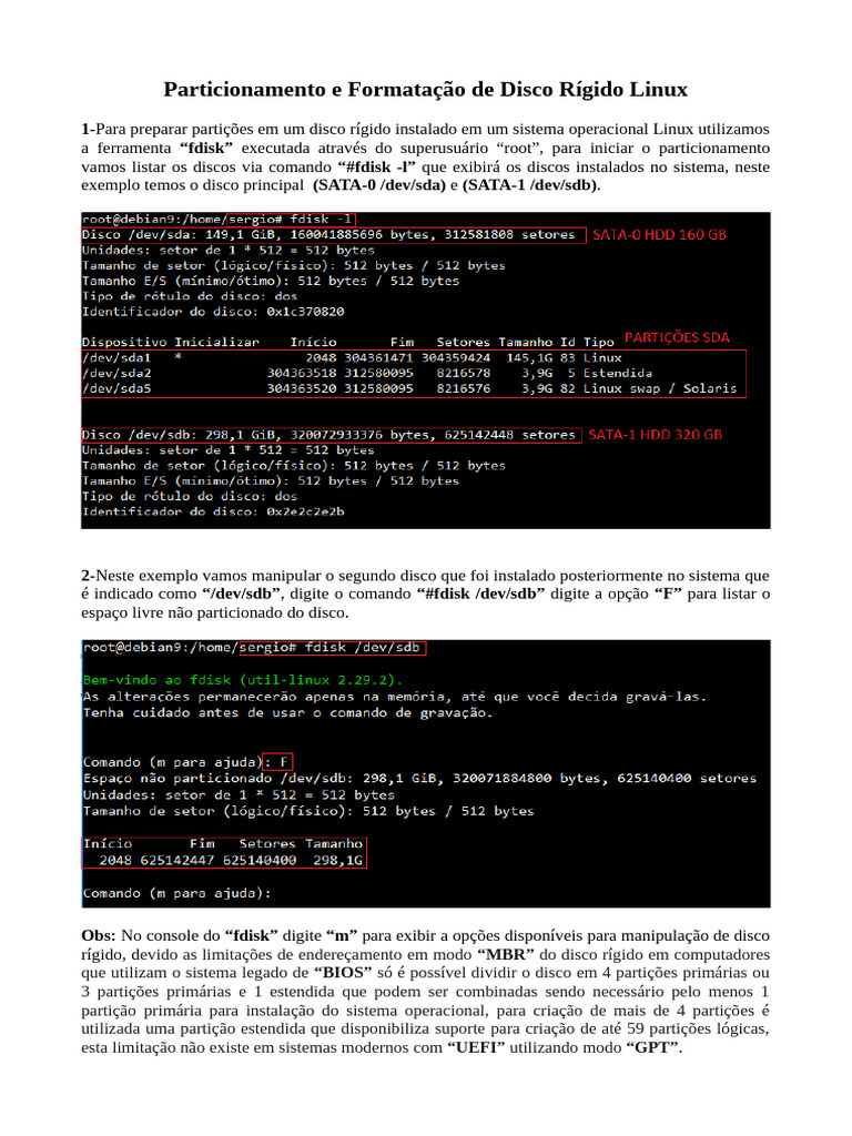 Particionamento e Formatação de Disco Rígido Linux | PDF | Sistema de ...