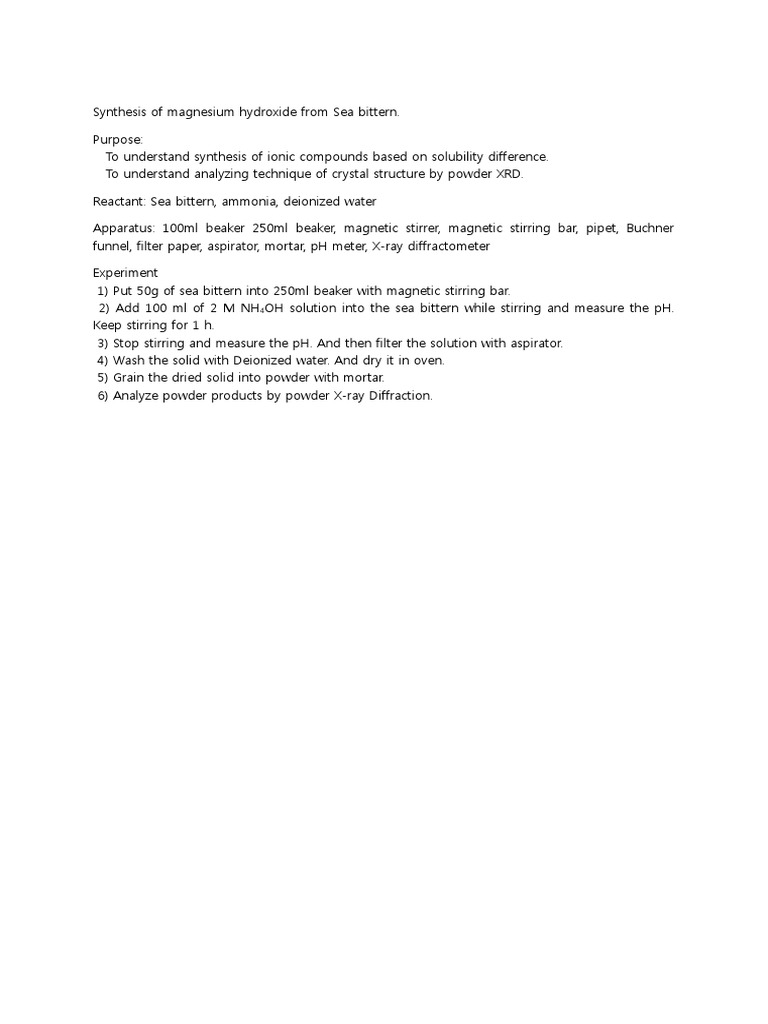 Synthesis of Magnesium Hydroxide From Sea Bittern | PDF | Science ...