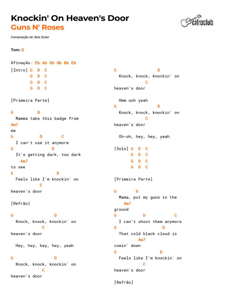 Cifra - Guns N' Roses - Knockin' On Heaven's Door | PDF