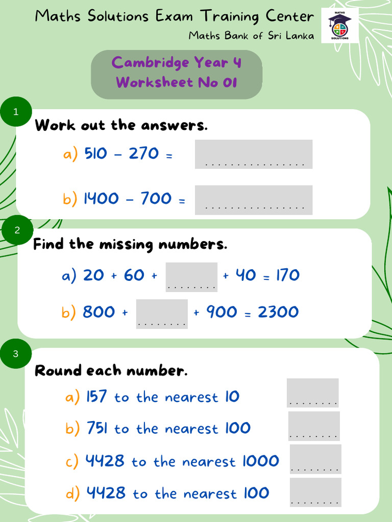 Cambridge Grade 4 Maths Worksheets | PDF