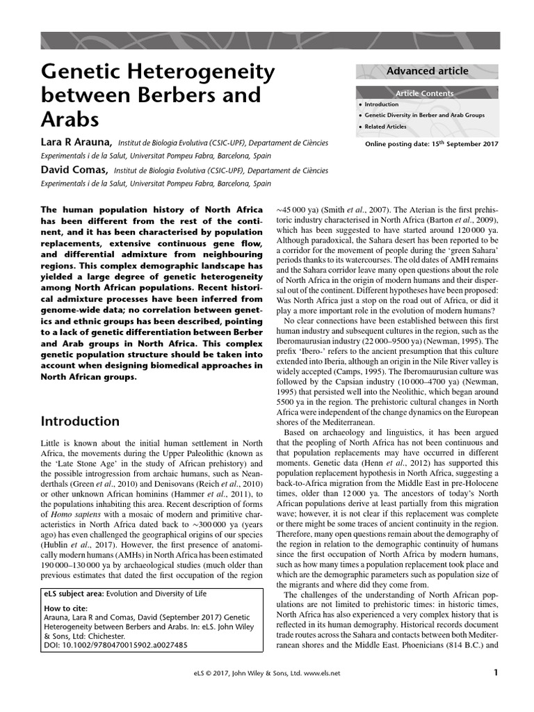 Genetic Diversity in Berbers and Arabs | PDF | North Africa | Berbers