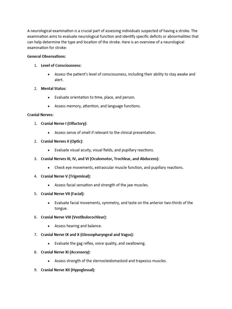 Neurological Exam Guide for Stroke | PDF | Human Anatomy | Clinical ...