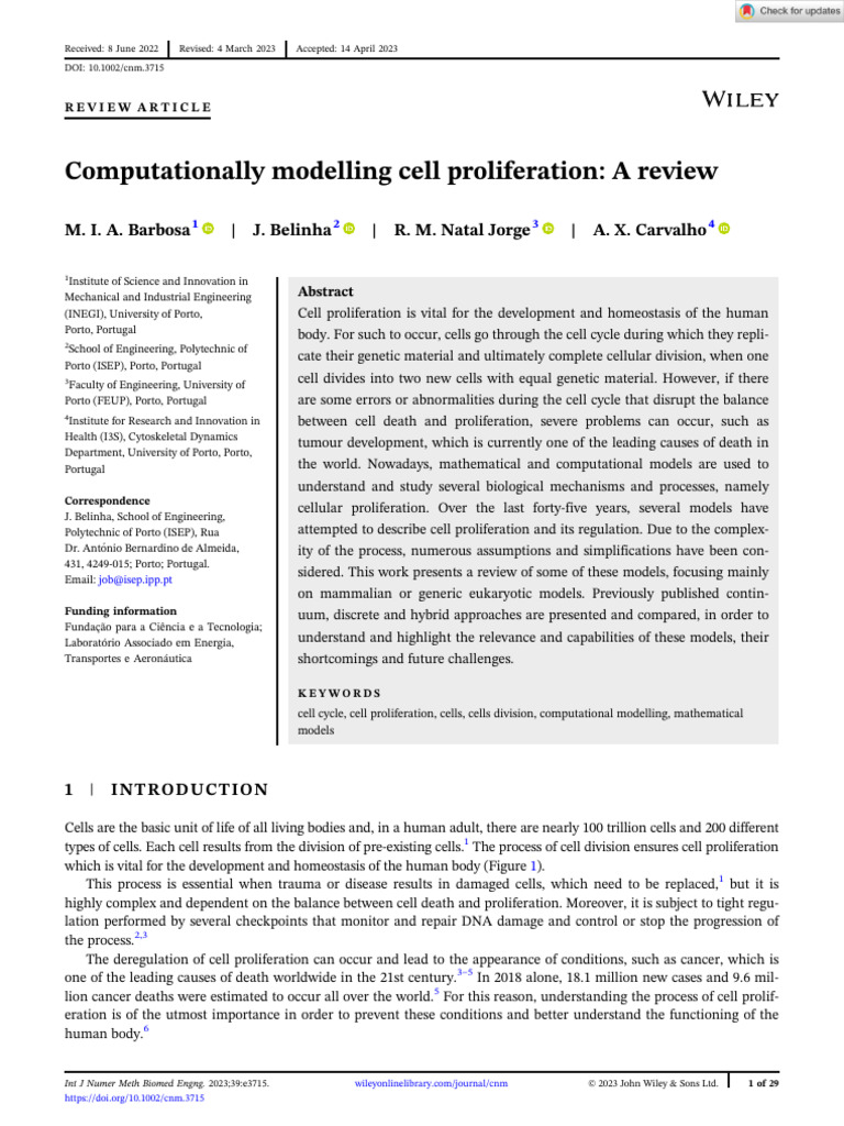 Numer Methods Biomed Eng - 2023 - Barbosa - Computationally Modelling ...