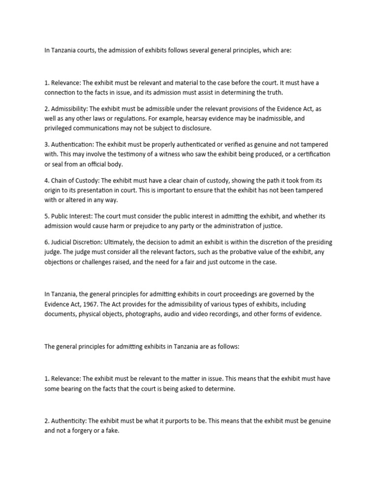 Principles of Court Exhibit Admission | PDF | Relevance (Law ...