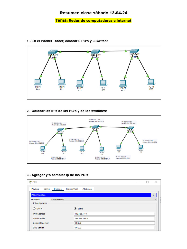 Configuración de Redes en Packet Tracer | PDF | Informática