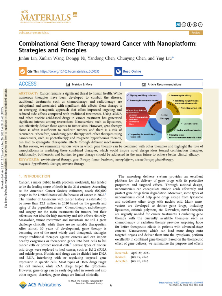 Lin Et Al 2023 Combinational Gene Therapy Toward Cancer With ...