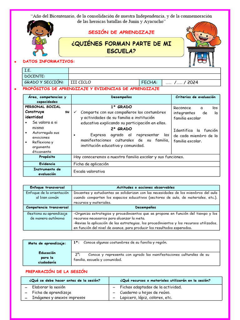 U1 s4 Sesion d1 Ps Familia Escolar | PDF | Aprendizaje | Evaluación