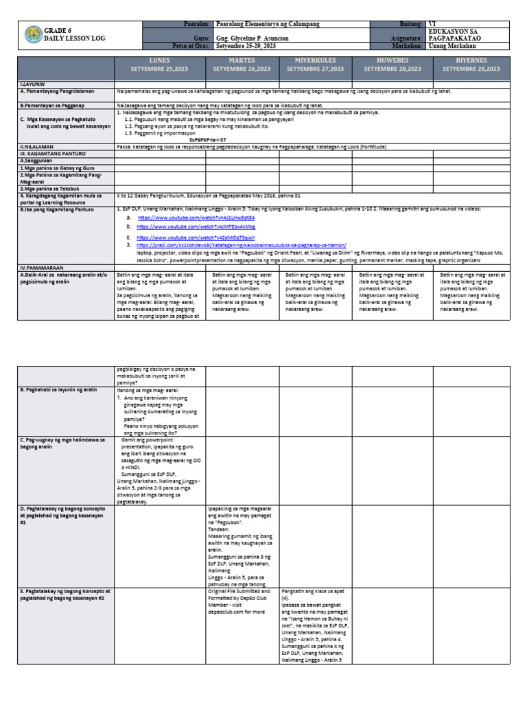 DLL - Esp 6 - Q1 - W5 | PDF