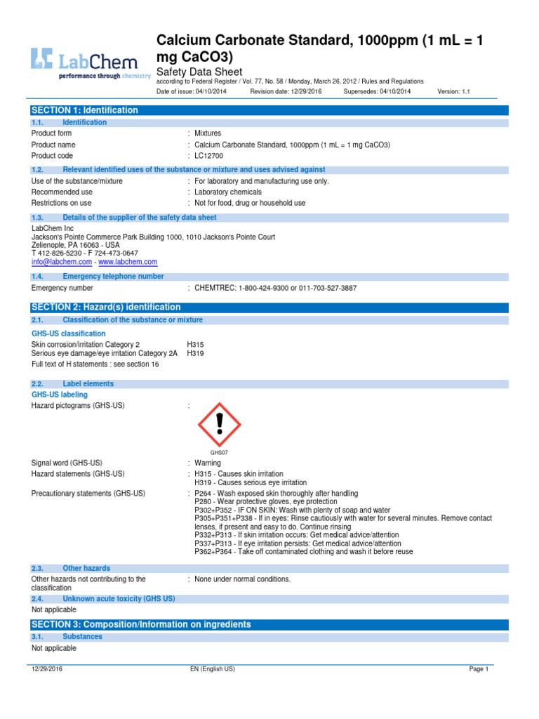 Calcium Carbonate MSDS PDF Firefighting Magnesium