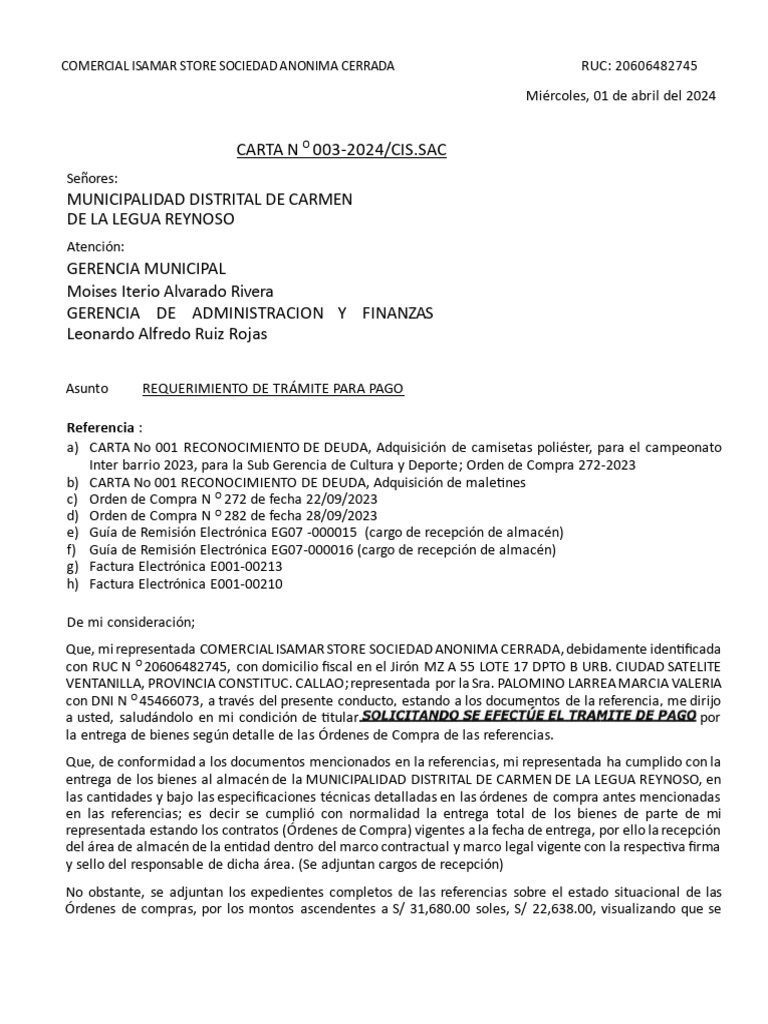 CARTA PARA EFECTUAR PAGO | PDF | Regulación | Gobernancia