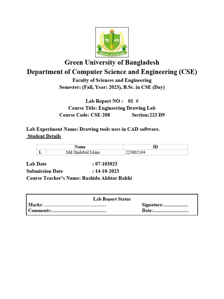 CAD Software Drawing Tools Lab Report | PDF | Technology & Engineering